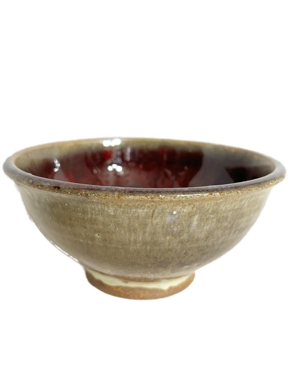 Handcrafted Hand Thrown Studio Pottery Bowl Oxblood Red Interior & Earthy Glaze